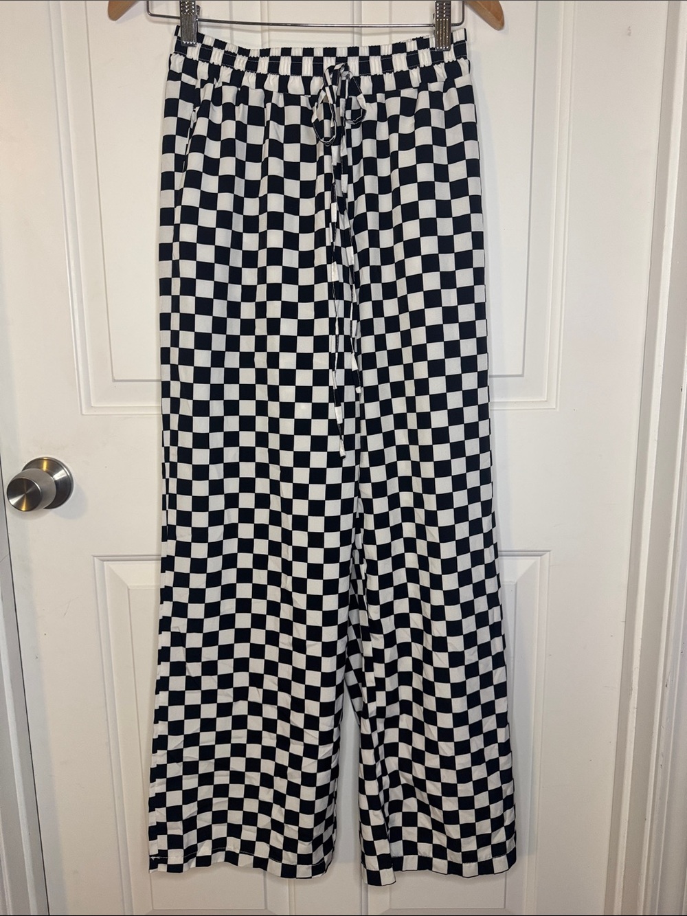 Black & White Checkerboard Wide Leg Pants